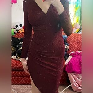 Elegant Burgundy Glitter Dress